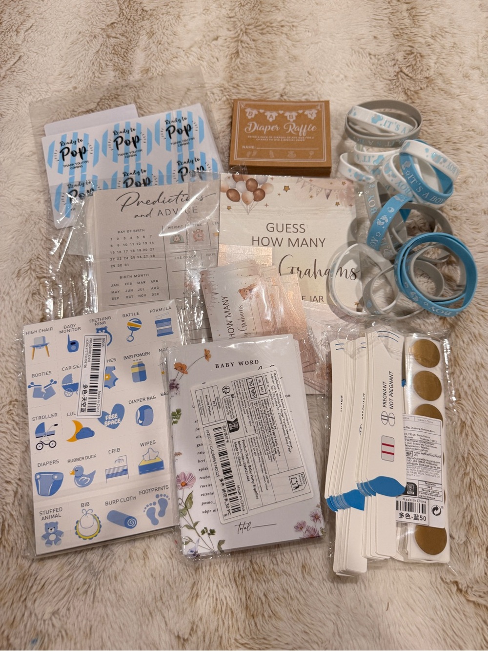 Baby Shower Games & Activity Bundle Boy Blue Diaper Raffle Predictions Advice